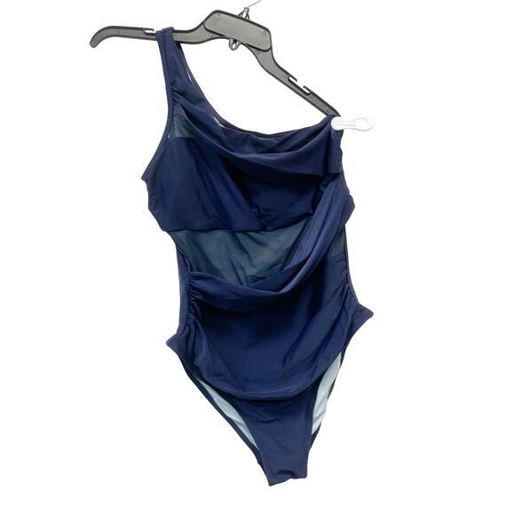 Cupshe Womens Navy Blue One Shoulder Tummy Control Mesh One Piece Swimsuit Large - Picture 1 of 6